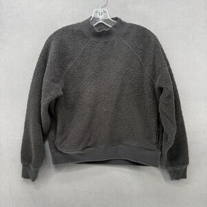 Athleta Mock Neck Sherpa Fleece Sweatshirt Pullover Gray Women's Size S